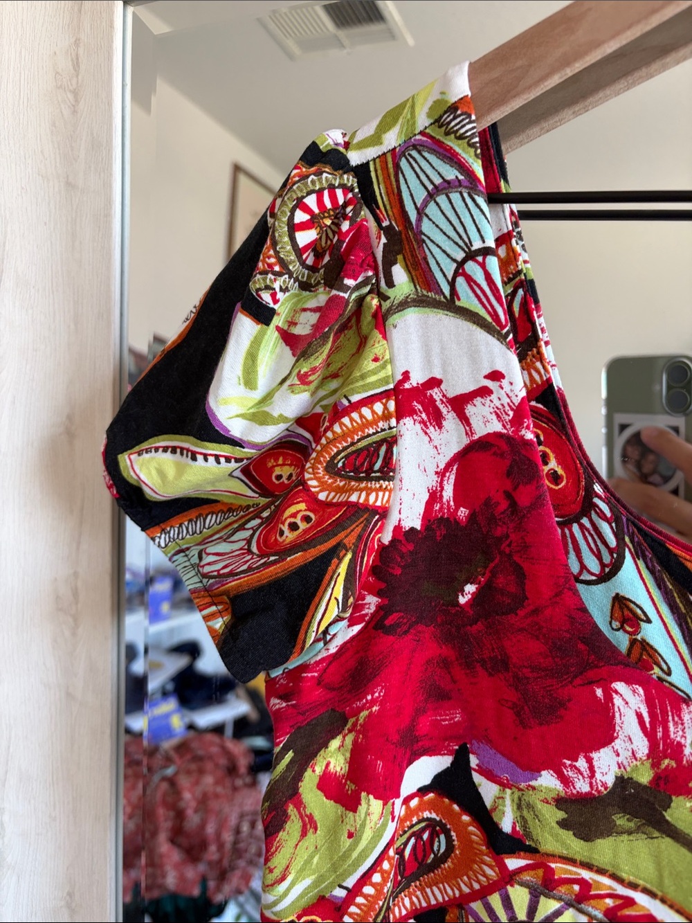 Uncle Frank Black Mini Dress with Red Floral & Green Accents - Picture 3 of 5
